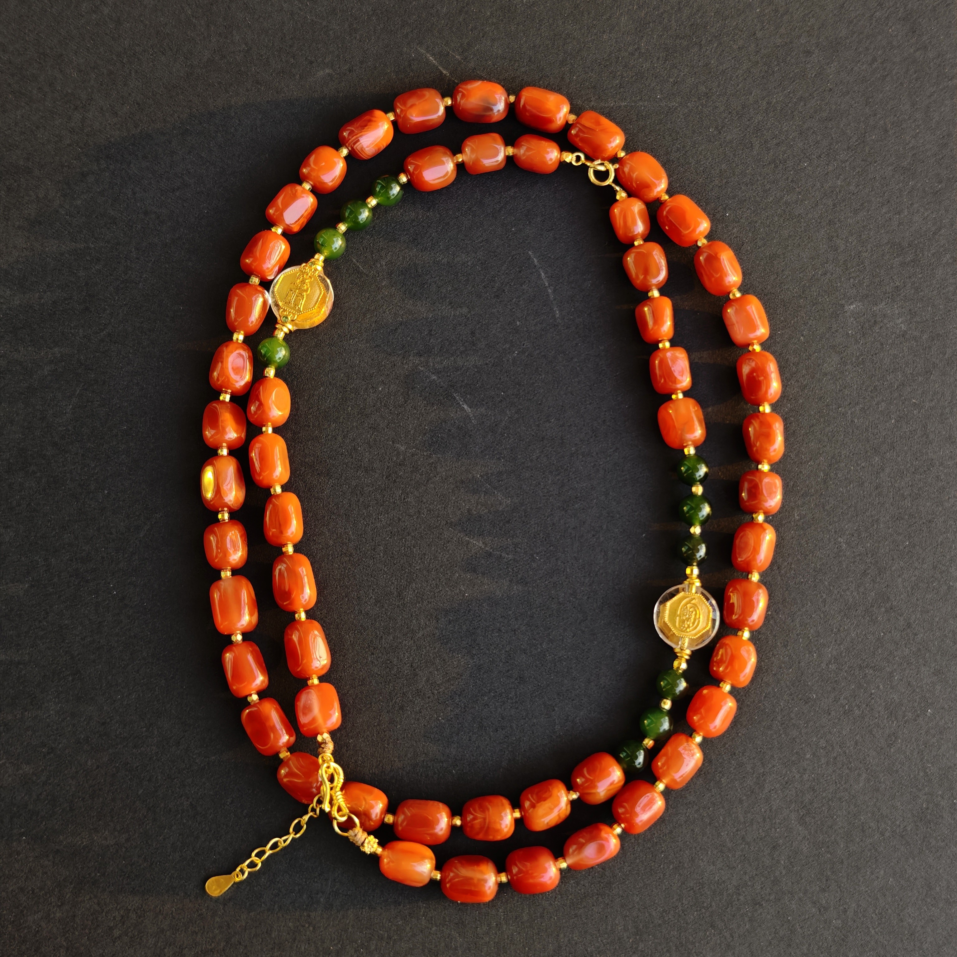 【沐姐珠宝】原矿无优化川料南红牛血红多功能链套链-1599