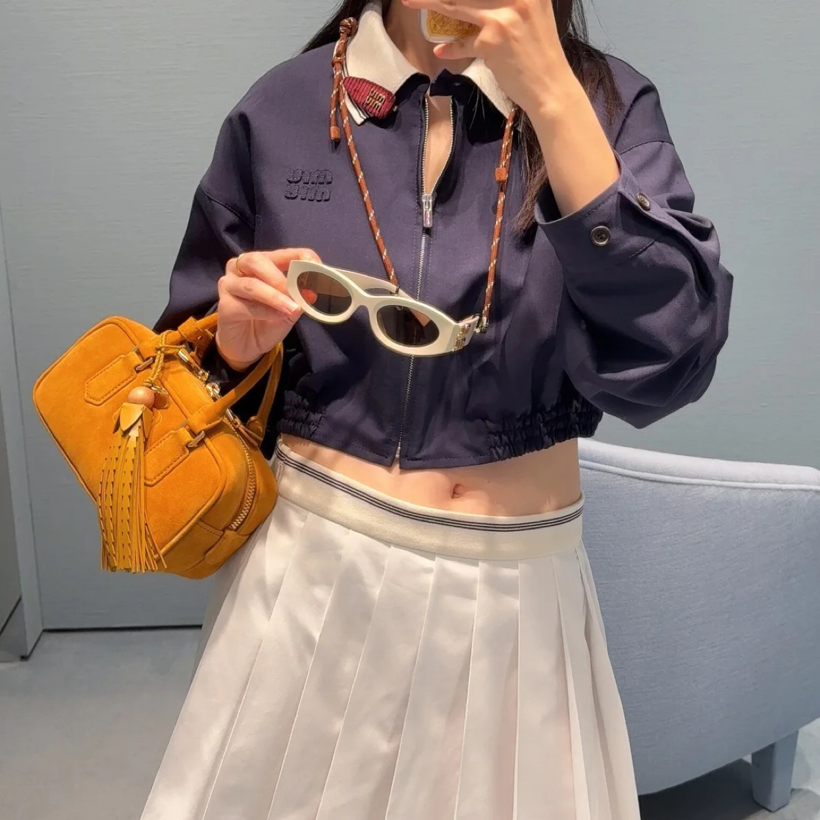 99新 MIU MIU/缪缪 条纹对比领拉链外套/38码/SZ0094