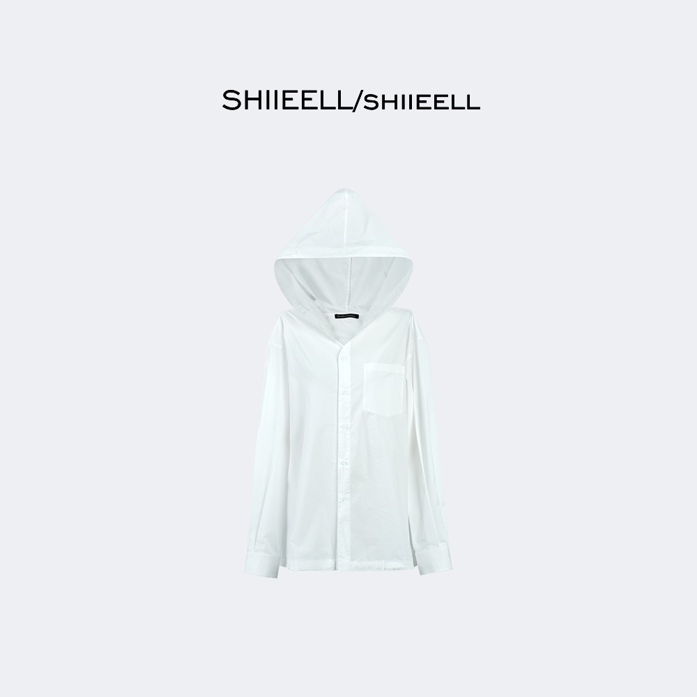 SHIIEELL设计感廓形抽绳连帽长袖衬衫P1819