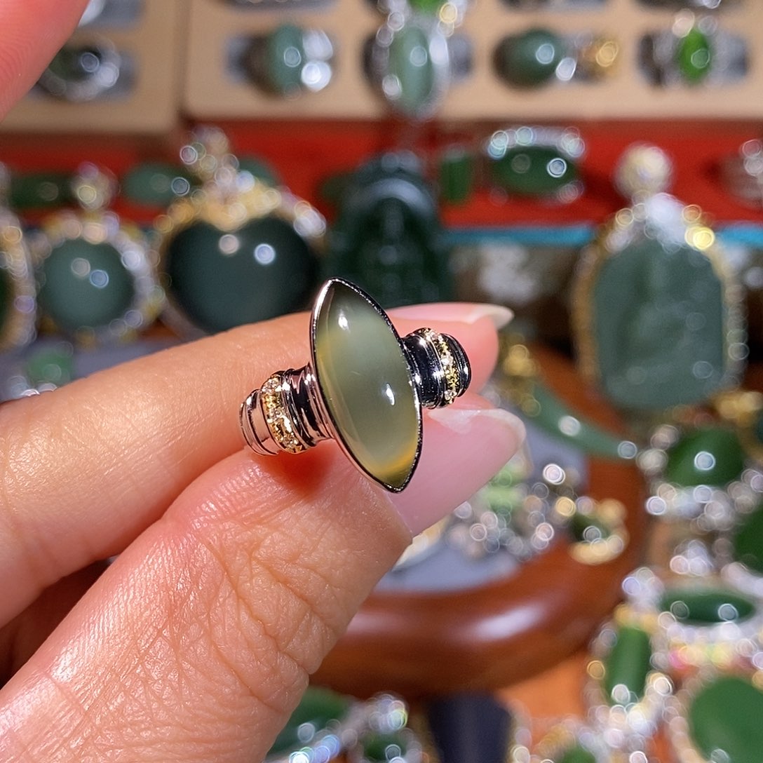 和田玉（碧玉）银S925镶嵌戒指