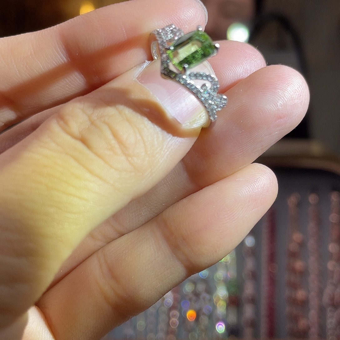 银S925镶嵌戒指碧玺