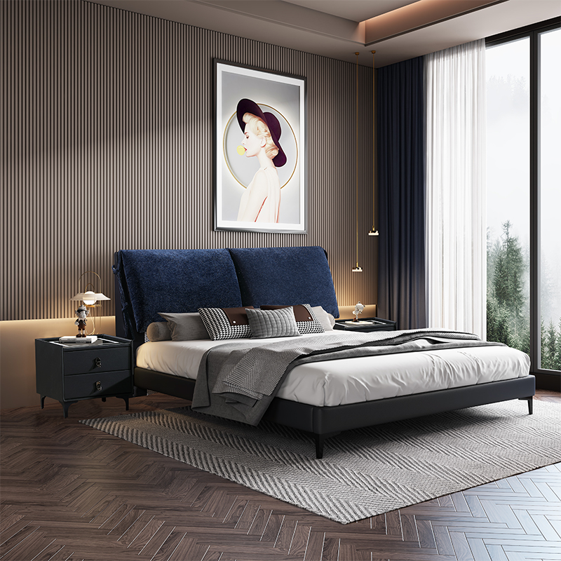 可拆式全实木软床主卧大床双人床一米八床头层牛皮皮布两用婚床