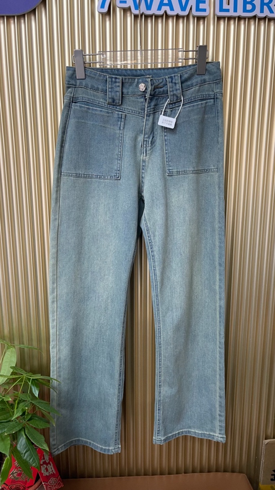 【7波库】时尚女直筒牛仔长裤