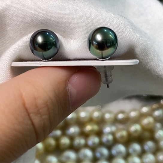 海水珍珠耳饰银S925镶嵌9