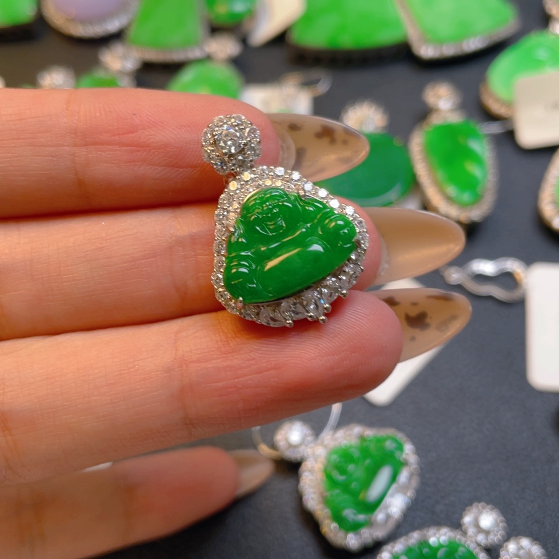 马***胎翡翠银S925镶嵌吊坠(不含链)