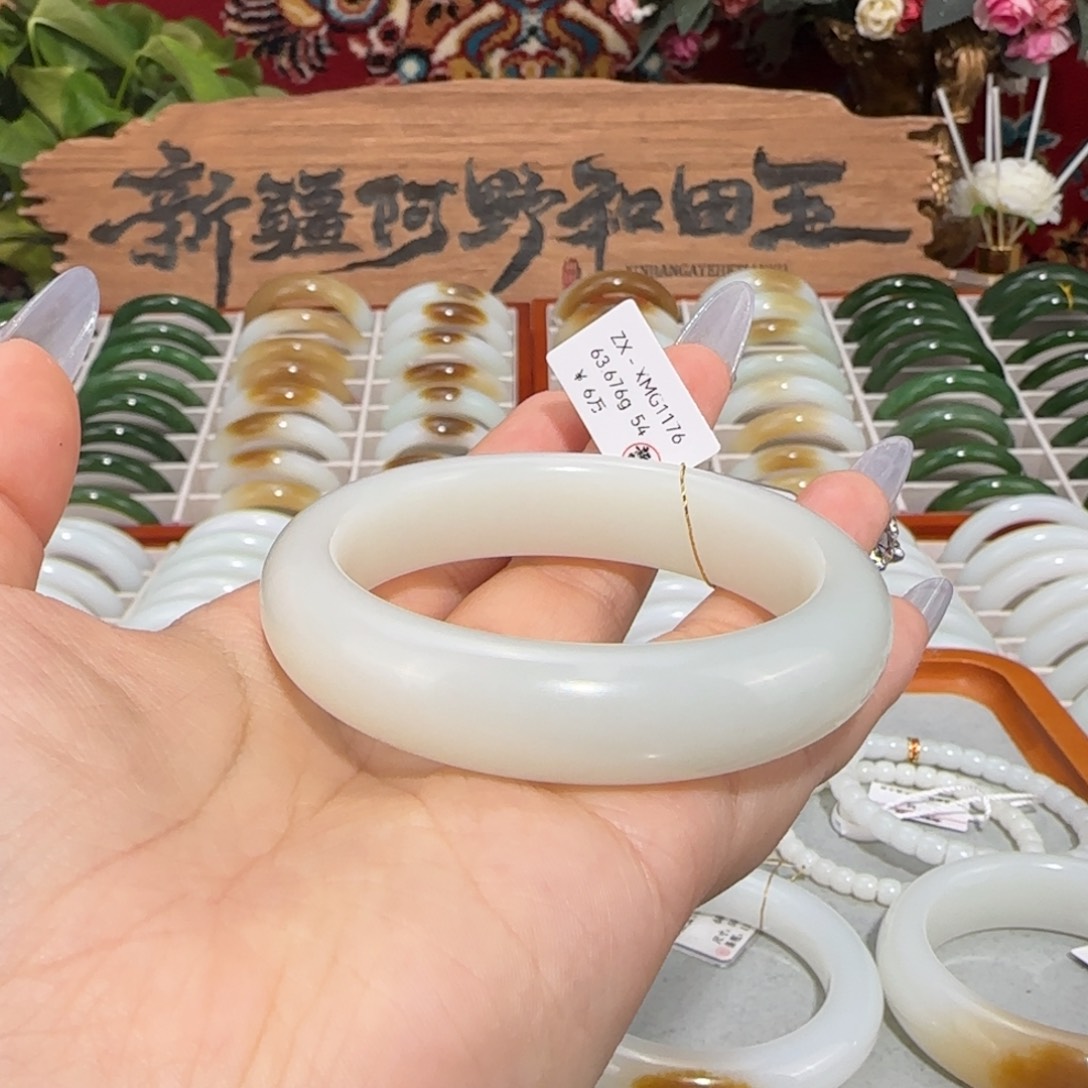 和田玉未镶嵌手镯天然新疆羊脂白玉手镯柔光正圈条宽14+