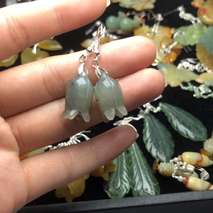 蛇纹石玉耳饰合金火*凰