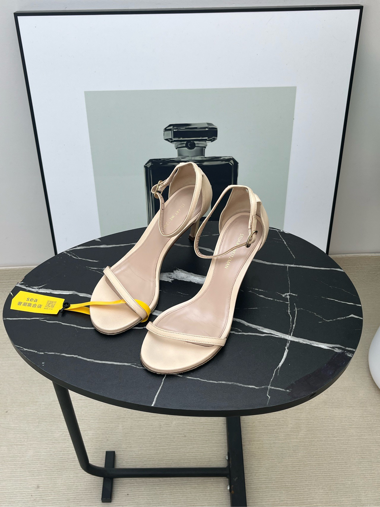 95新 StuartWeitzman 斯图尔特 威尔曼圆头纯色高跟凉鞋36码/0712