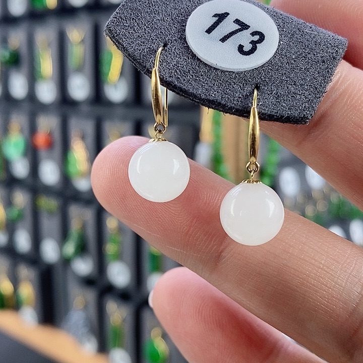 和田玉耳饰18K金镶嵌