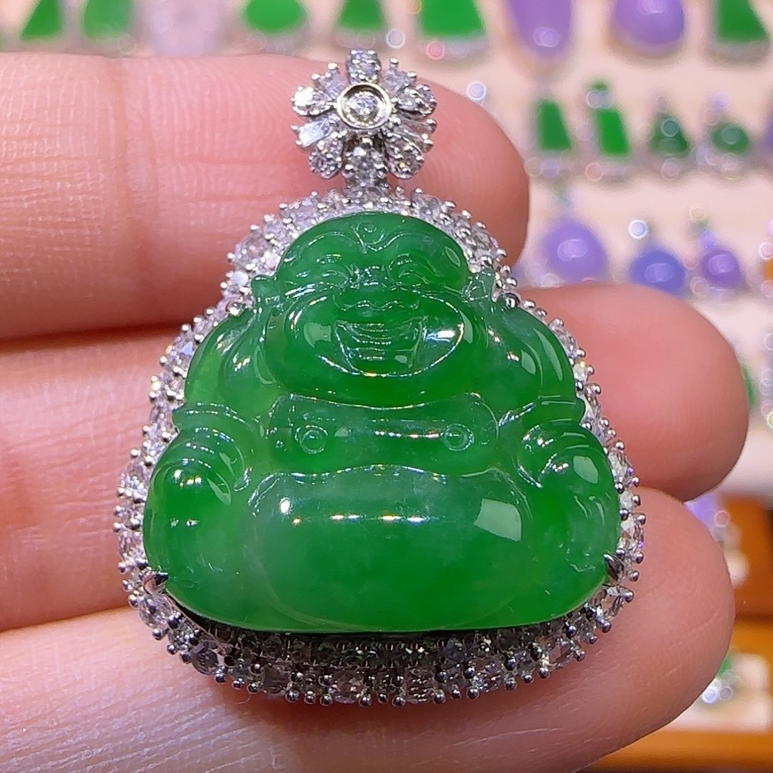 翡翠18K金镶嵌吊坠(不含链)