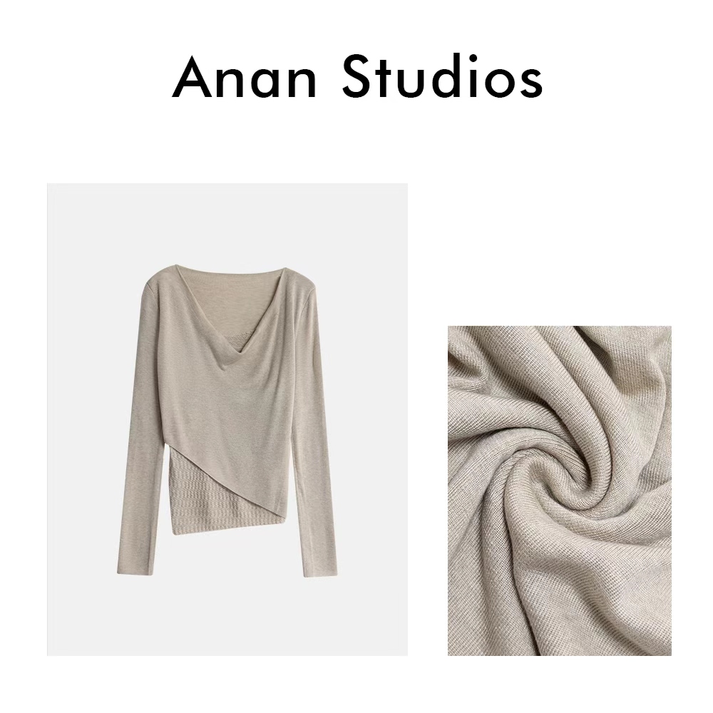 Anan Studios【秋韵简搭】假两件荡领羊绒针织上衣22027★