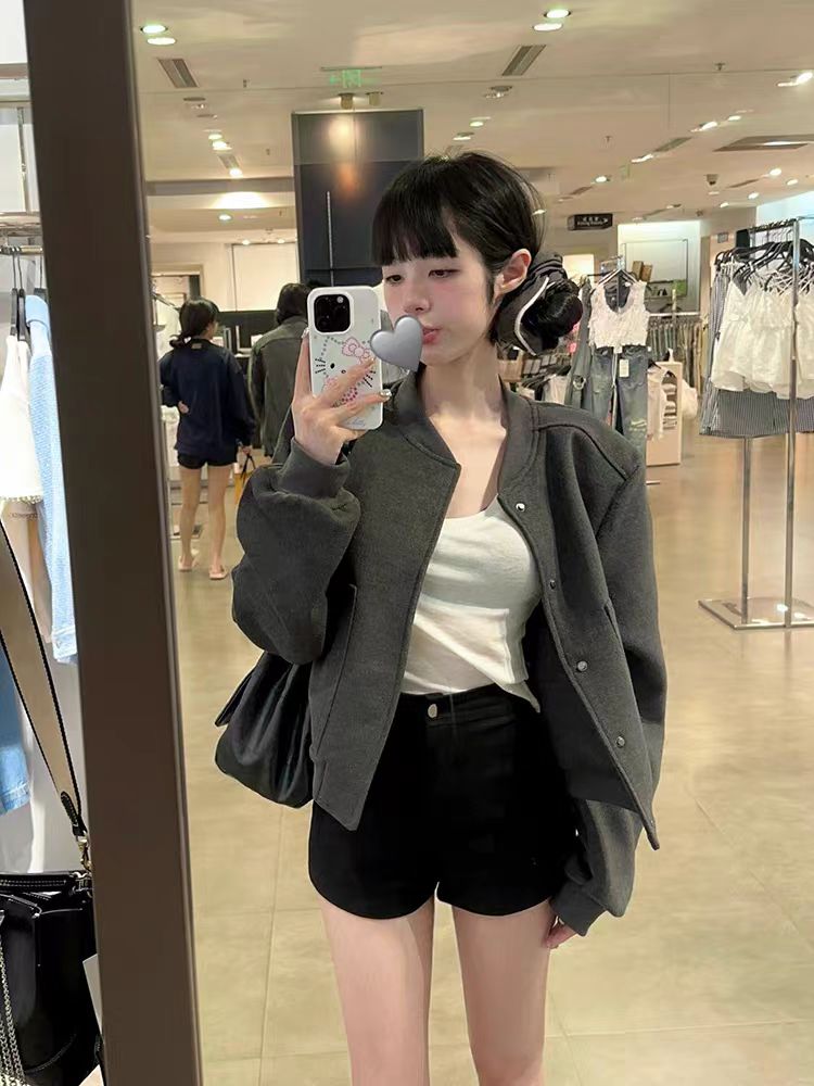 2025早秋季新款大码女装韩系少女感毛呢棒球服外套
