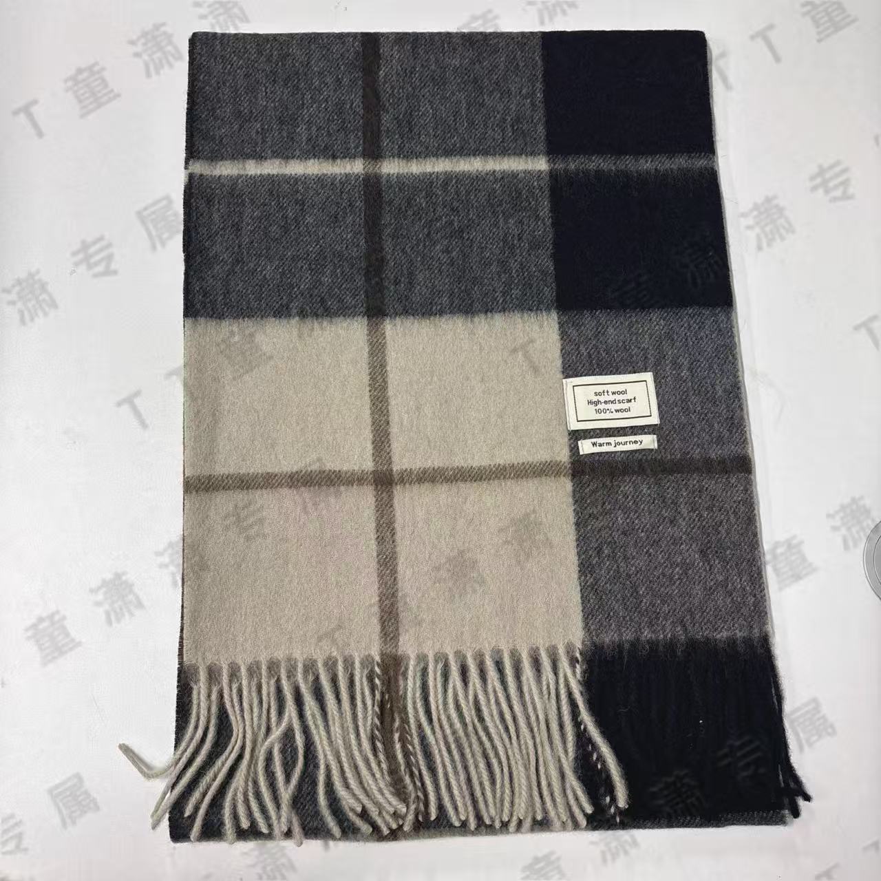 （羊毛-麻灰格）秋冬羊毛围巾30*165左右长条巾soft wool