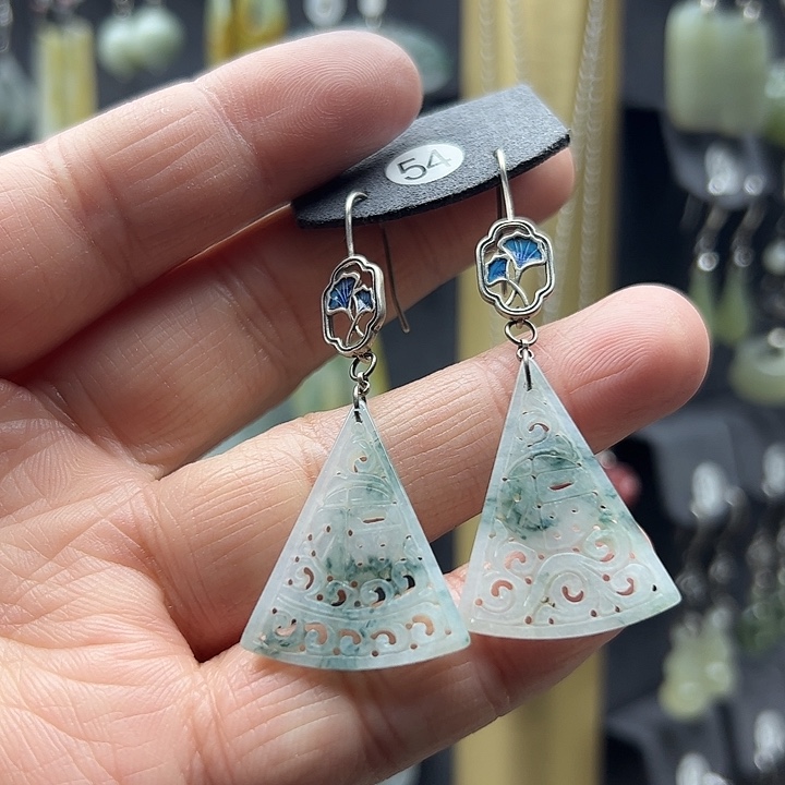 翡翠耳饰银S925镶嵌44444444