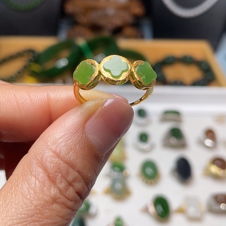 和田玉（碧玉）银S925镶嵌戒指