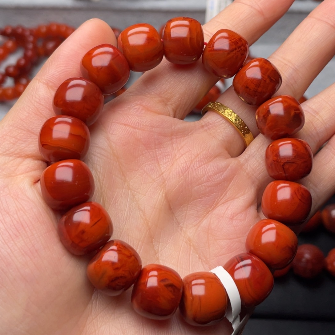 南红玛瑙未镶嵌手串13.6mm高品瓦西满肉柿子牛血虎皮火焰老型手串