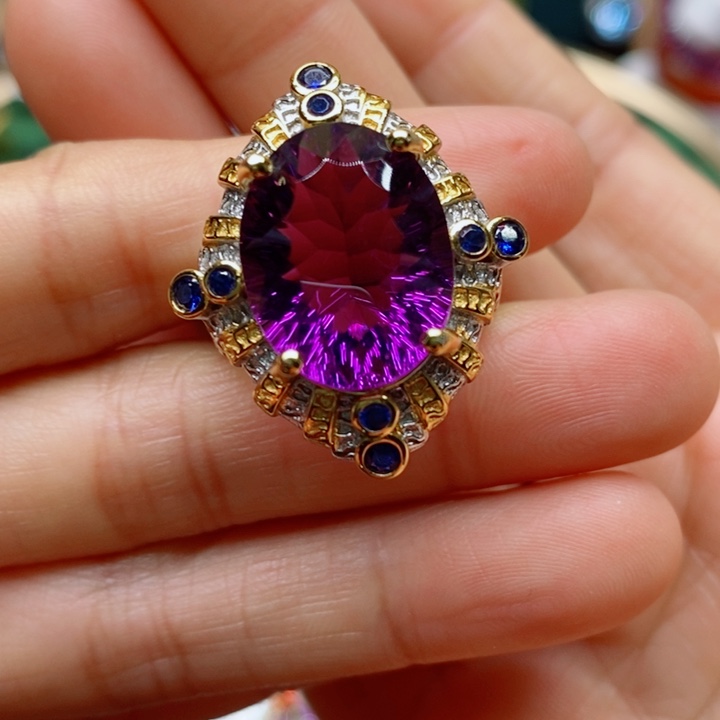 银S925镶嵌戒指水晶青****）天然水晶戒指