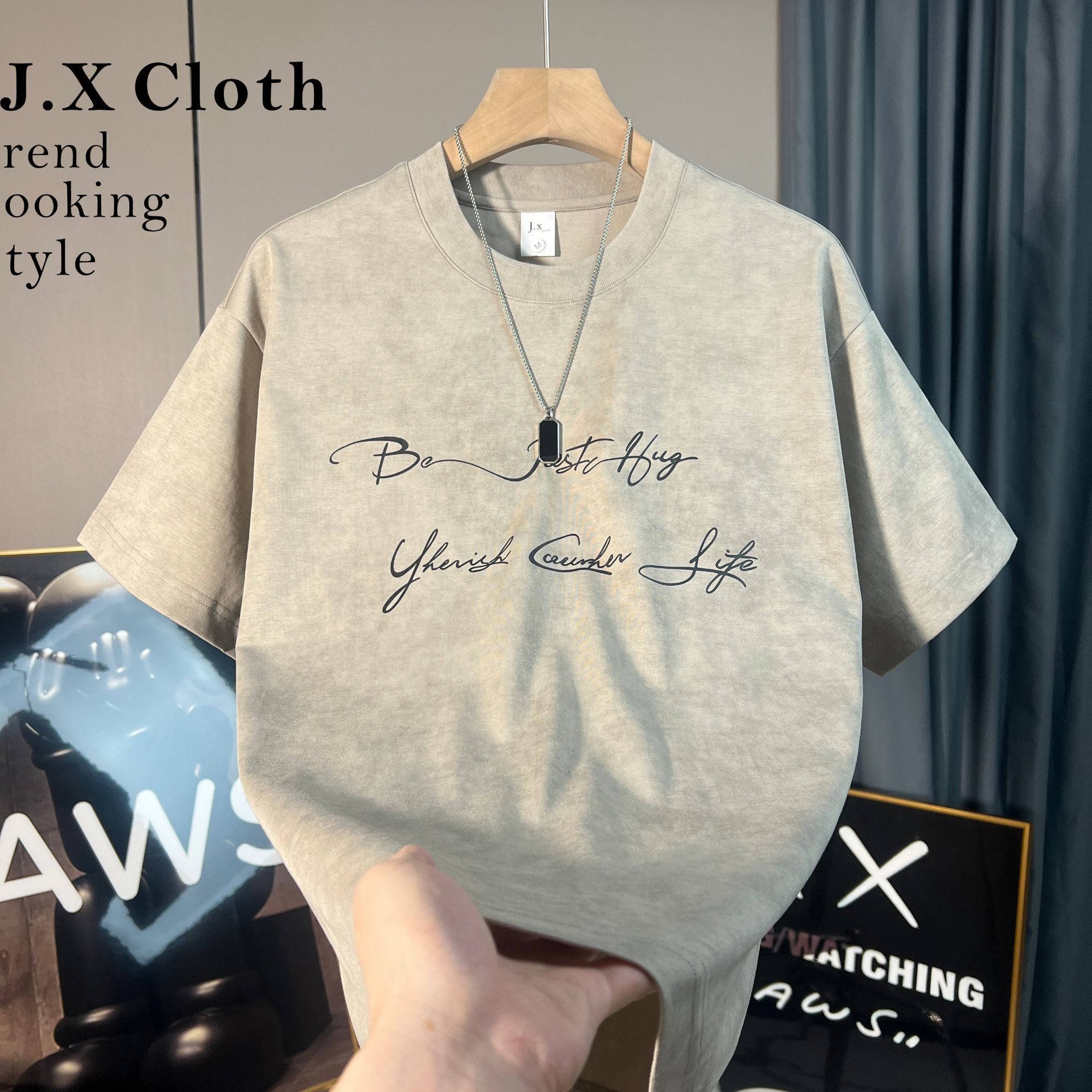 新款暗花扎染重工男精致暗花潮款T恤男时尚透气休闲短袖t恤30款