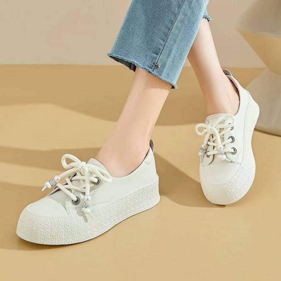 C4725  米色  夏季时尚系带厚底休闲运动鞋  板鞋