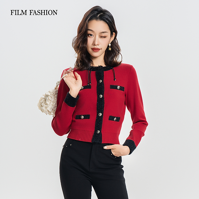 【力力淘】秋季新款毛织开衫小香风上衣女 FFBM135313