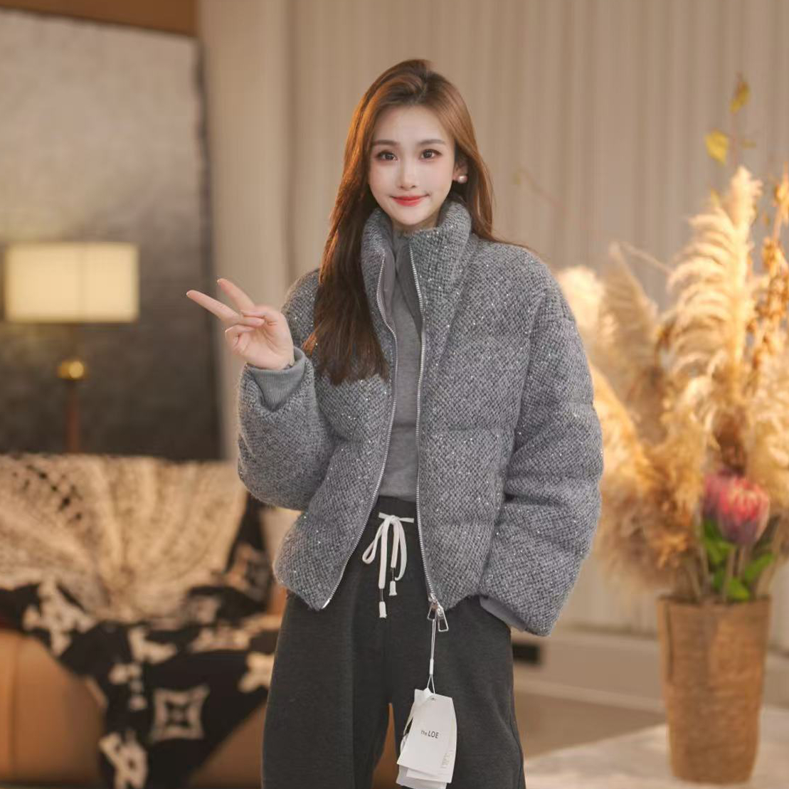 【YQ】90白鸭绒服羊毛百搭复古简约时尚立领羽绒服X8886863