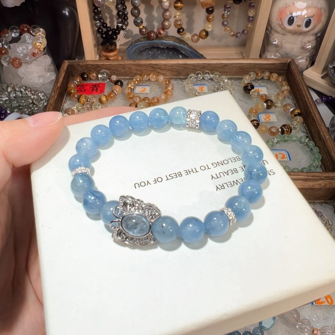 水晶手绳未镶嵌魔鬼蓝海蓝宝