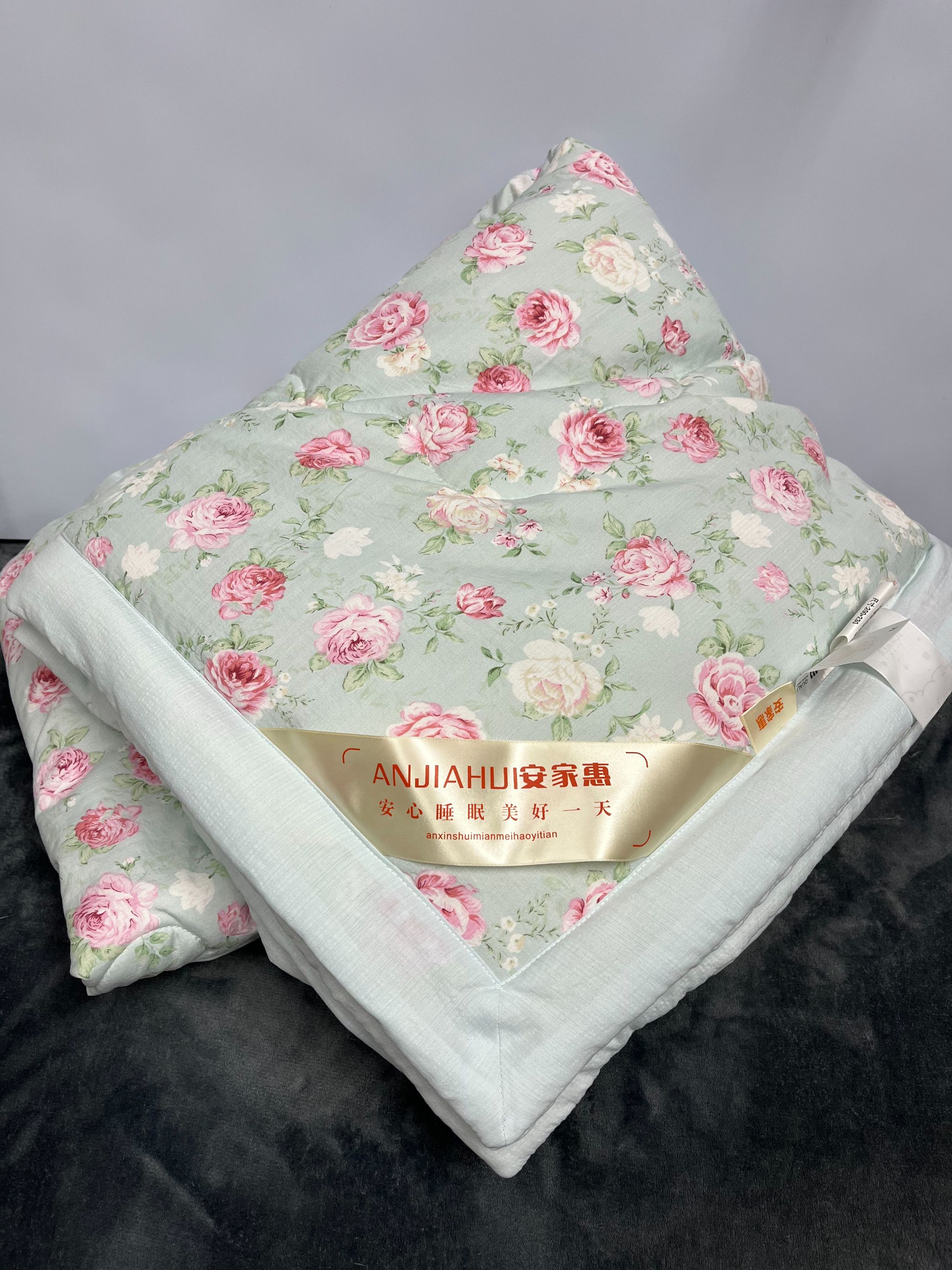 蓝色花木棉加厚夏被200*230cm双人空调被可机洗夏凉被3.5-4斤