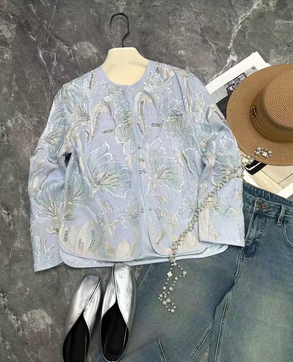 名锦霜花｜春季新款国风新中式刺绣外套2025A383-