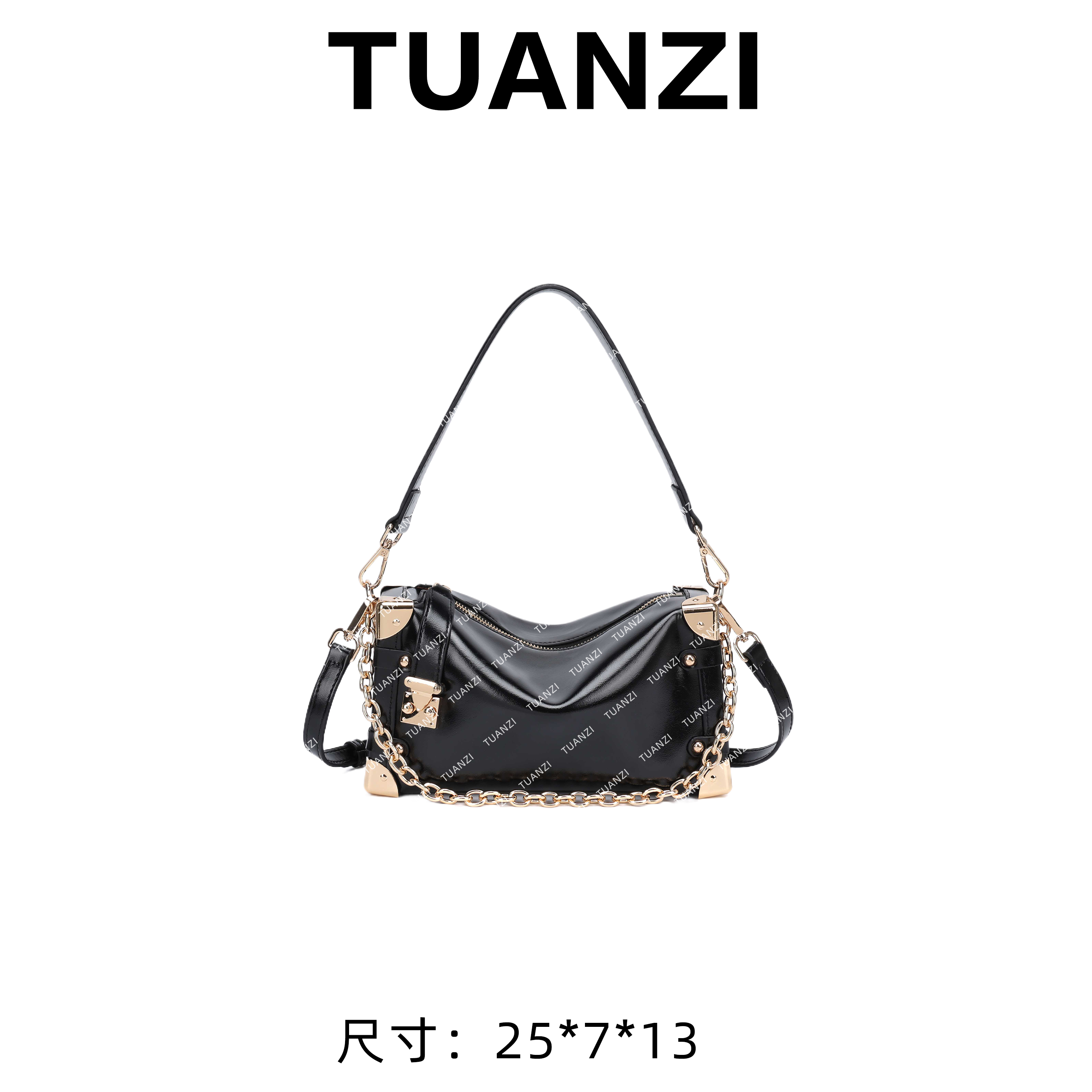 『高端玩家』 新款休闲百搭经典腋下斜跨女包 QYX-8899-黑色