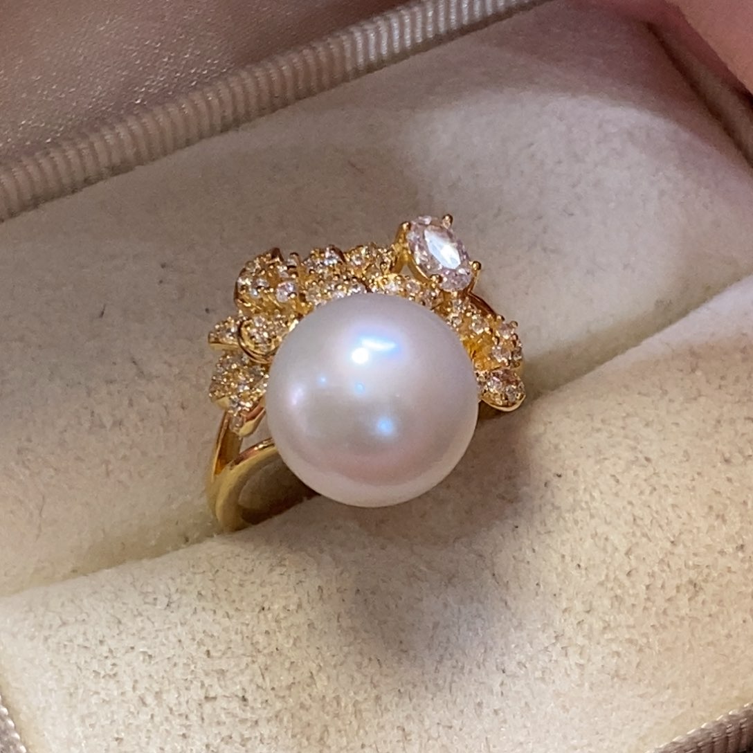 淡水珍珠戒指银S925镀金镶嵌