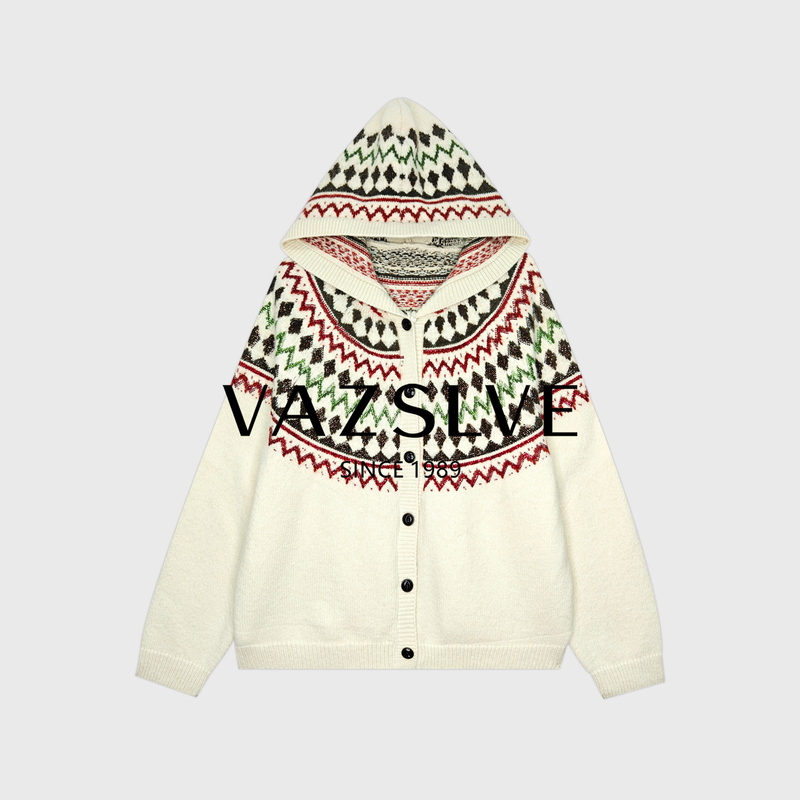 【广州微姐】秋冬民族风连帽保暖毛衣MY1832