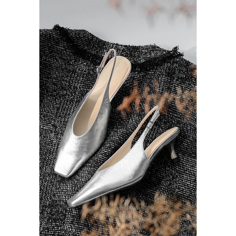 美洋MEIYANG【周天特惠日】银河小猫跟单鞋 真皮方头单鞋包头凉鞋