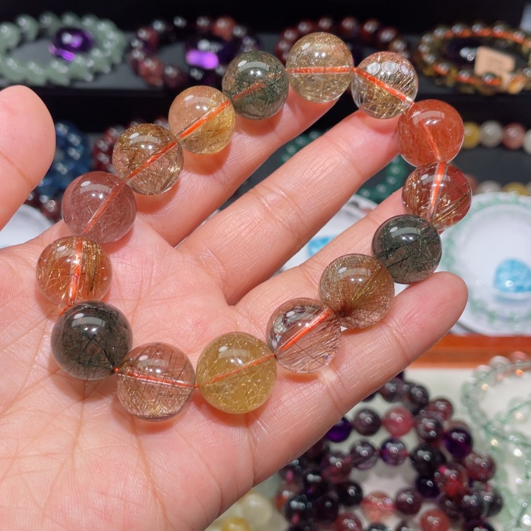 水晶手链未镶嵌发晶手链，晶体通透