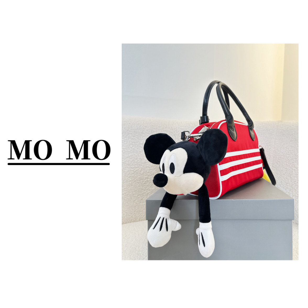MOMO【米奇条纹保龄球包】2026新款百搭简约时尚洋气斜挎手提单肩包