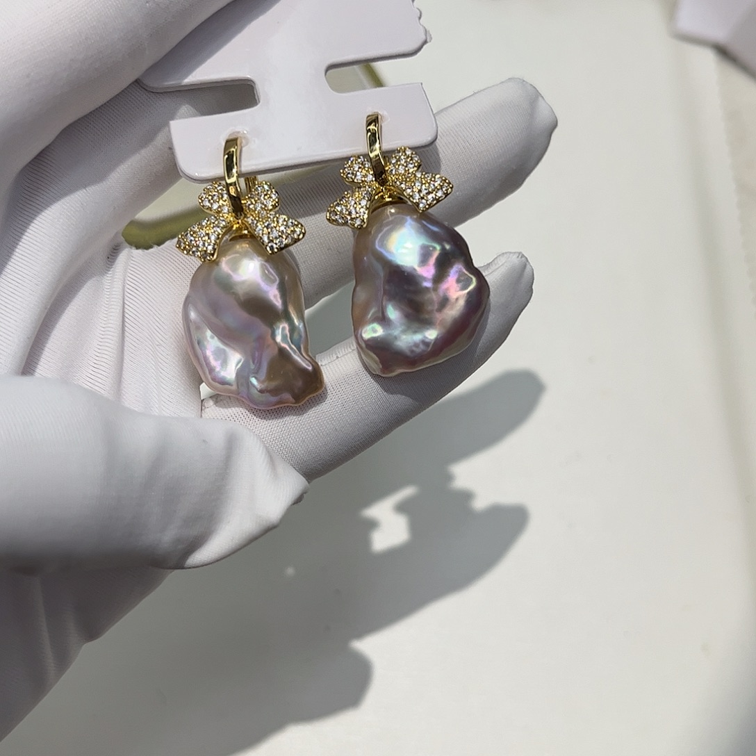 合金淡水珍珠耳饰