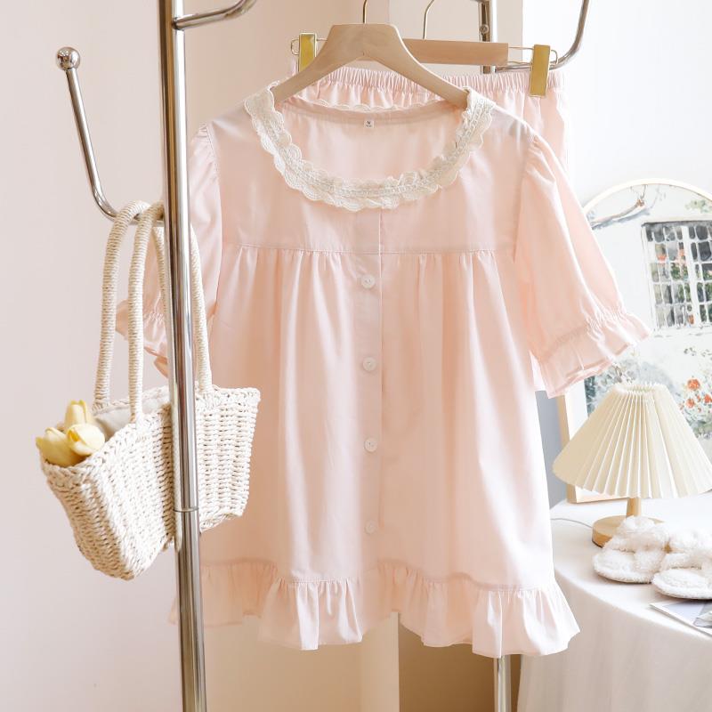 维多利亚轻奢品质～！夏新睡衣套装甜美夏薄款家居服甜美自带胸垫