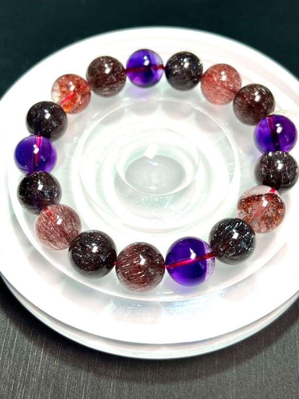 天然超七水晶黑加仑三轮骨干烟花超七手链手串多样性发一