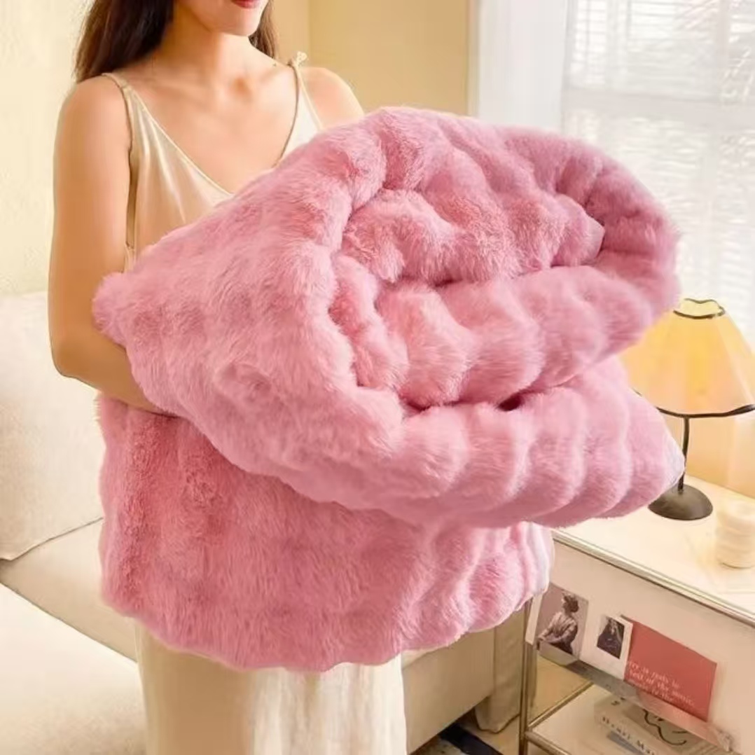 秋冬泡泡绒毛毯加绒加厚泡泡毯居家宿舍办公沙发家用休闲毛毯