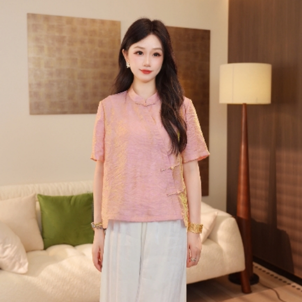【红粉】2025新款中国风新中式夏季粉色宽松开衫上衣G8336