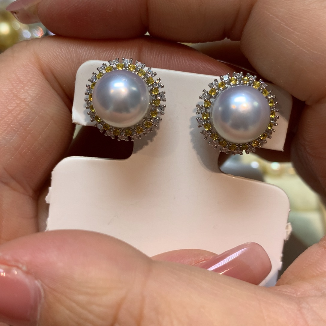 海水珍珠耳饰银S925镶嵌