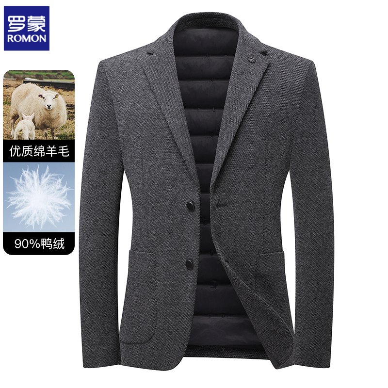Romon/罗蒙【羊毛外套】秋冬提花男士商务休闲西服西装修身百搭羽绒