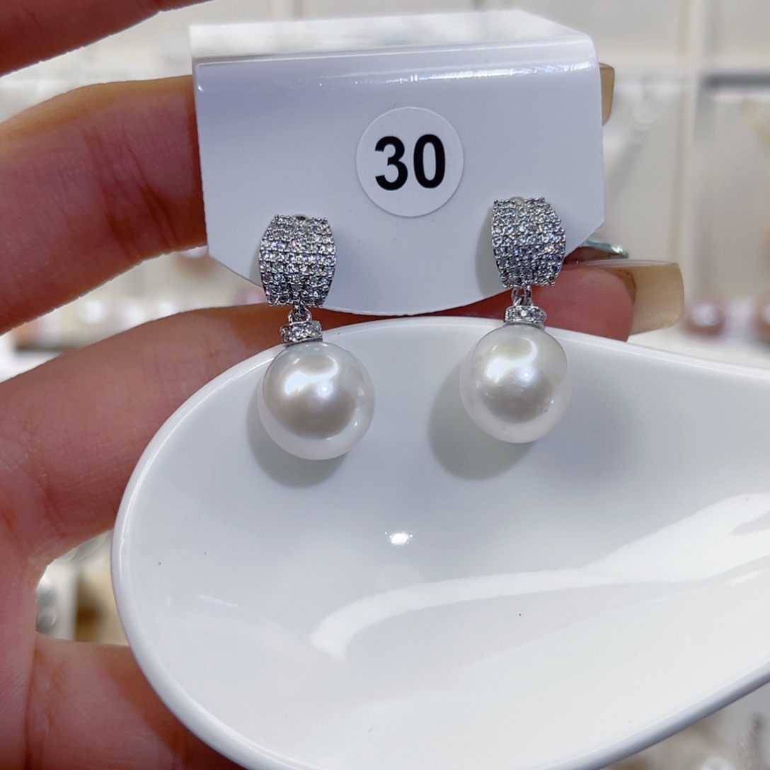 耳饰银S925镶嵌淡水珍珠