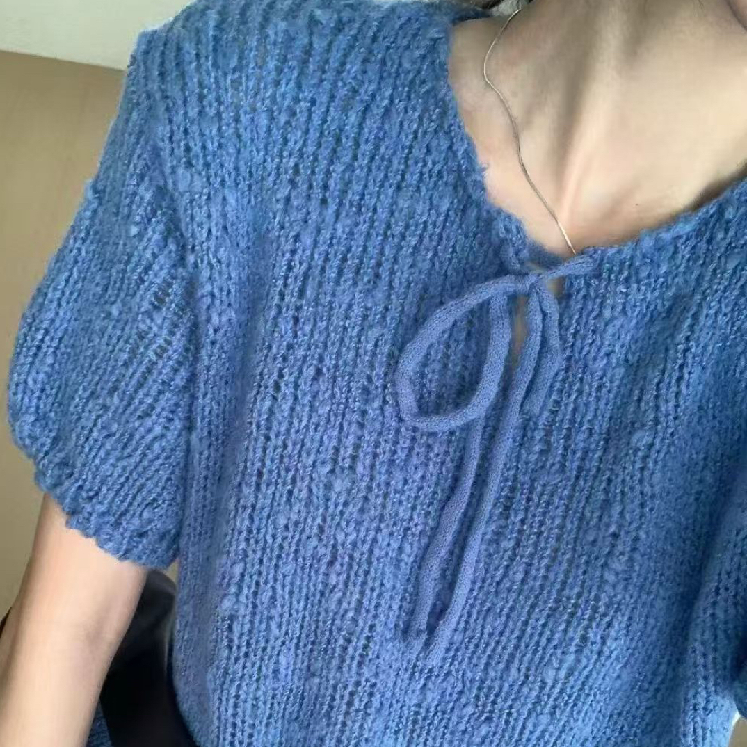 泡菜款粗线半袖套头毛衣