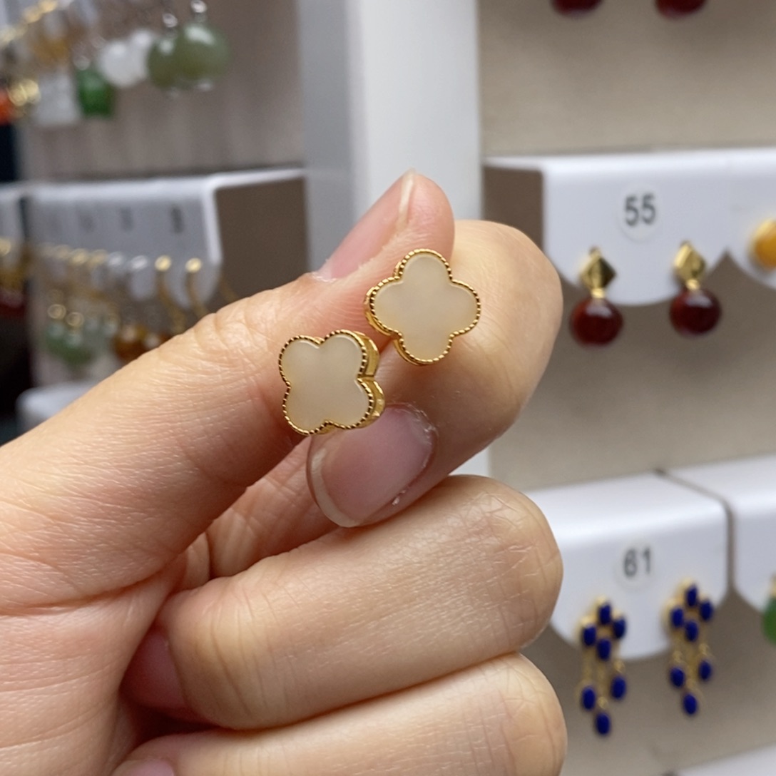 银S925镶嵌和田玉耳饰