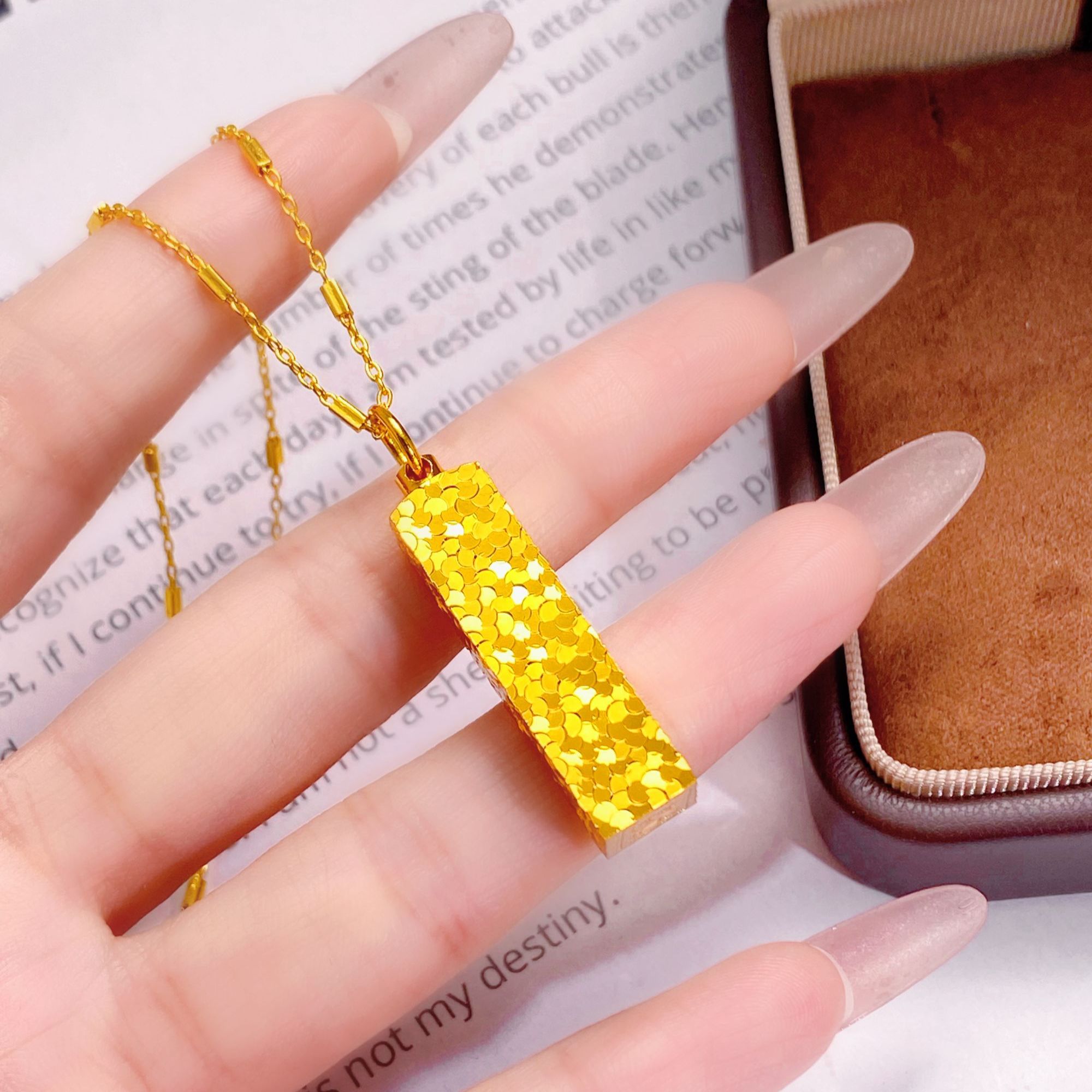 铜合金项链 【星光链+四方来财吊坠】新中式实心小方砖项链锁骨链