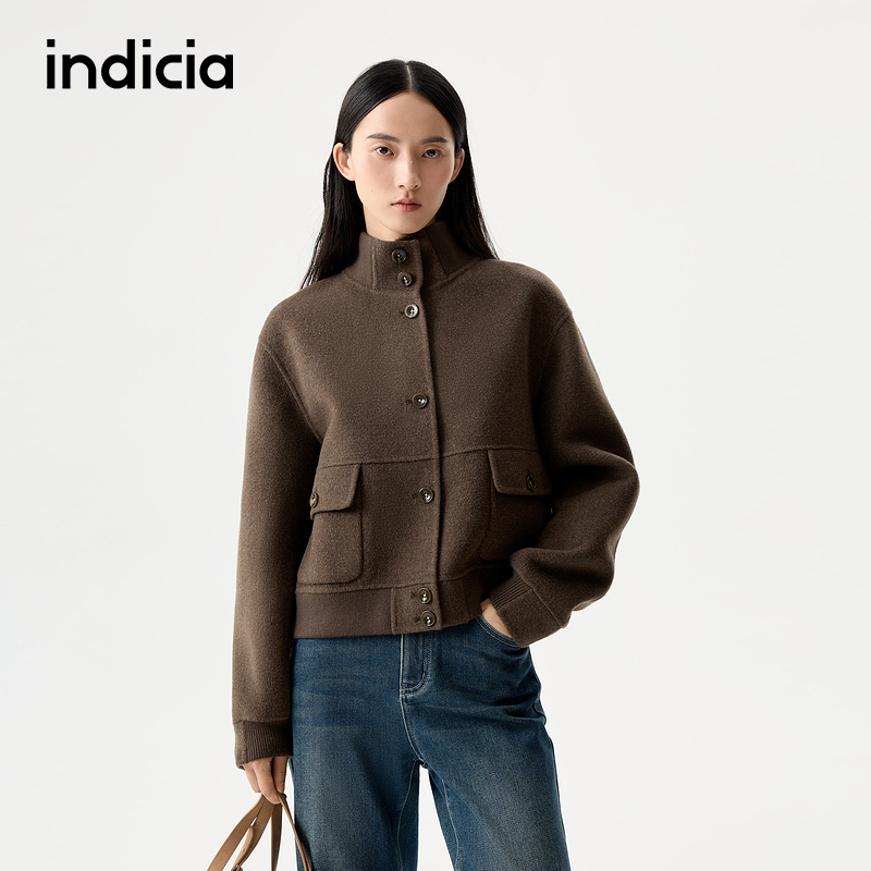 indicia标记25冬新款美式复古气质工装外套高领短款大衣L2D5DY227