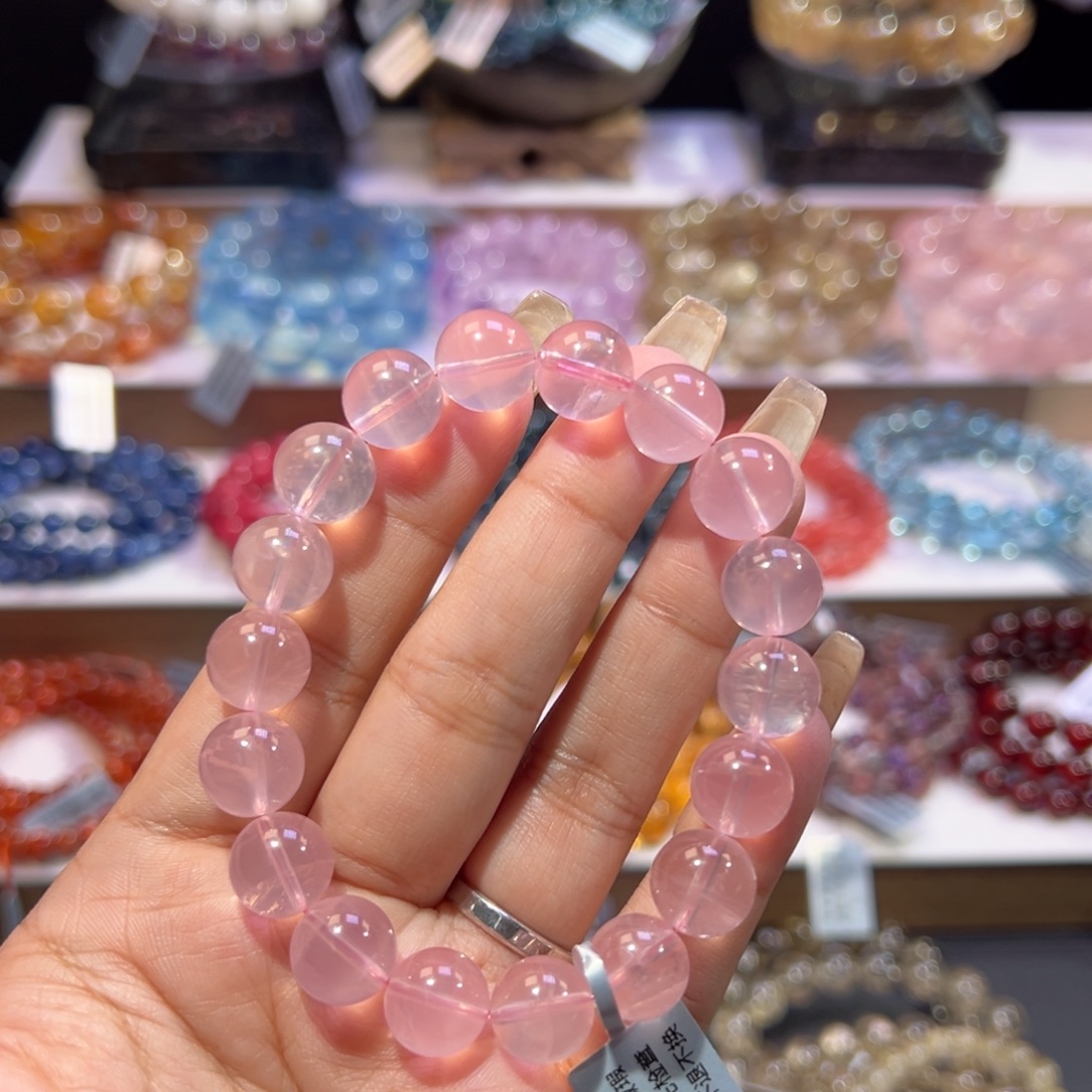 未镶嵌水晶手串老矿樱花马粉11mm