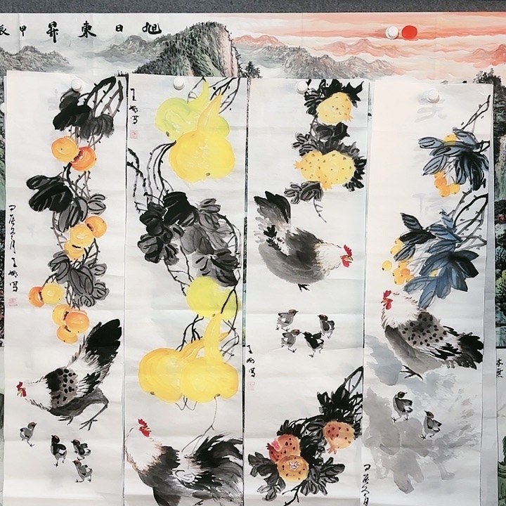 国画王娜四条屏精品手绘