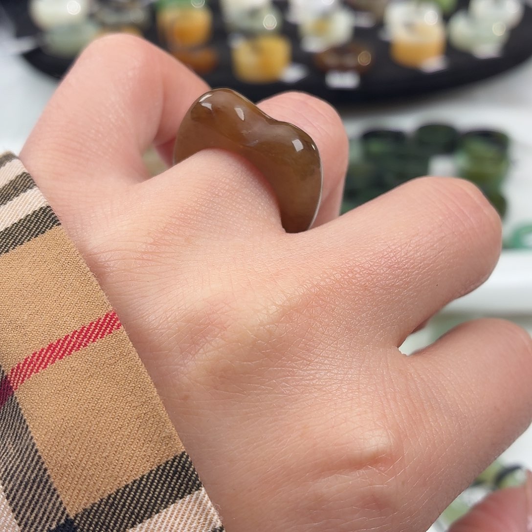 和田玉未镶嵌戒指S160太妃糖猫耳17.5