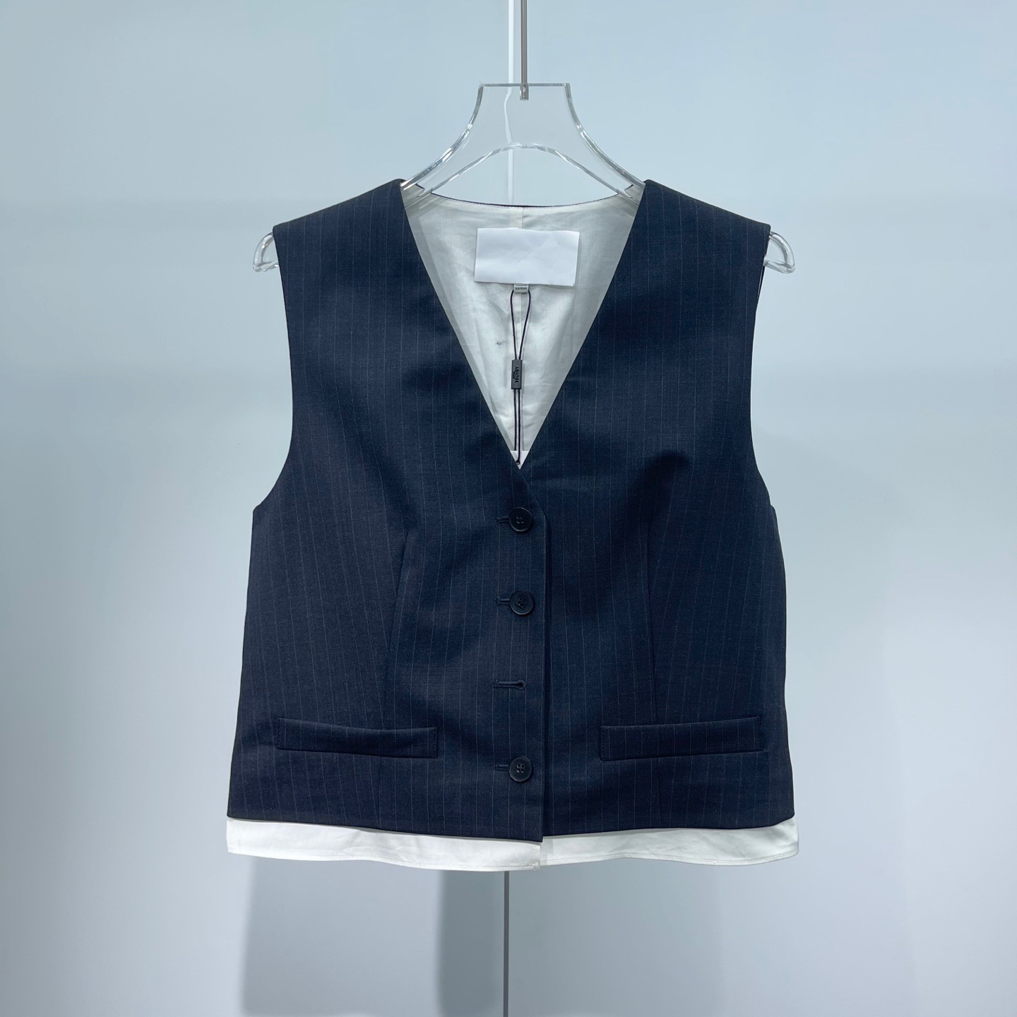 艾家同款25春新款条纹V领无袖西装马甲背心1505